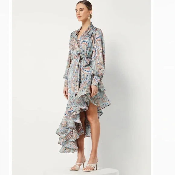 ELLIATT Adria Dress Wrap Asymmetrical Paisley Print Size Medium MSRP $319 - Picture 3 of 15